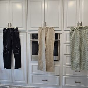 Stylish Pants Trio - Black, Tan, Green